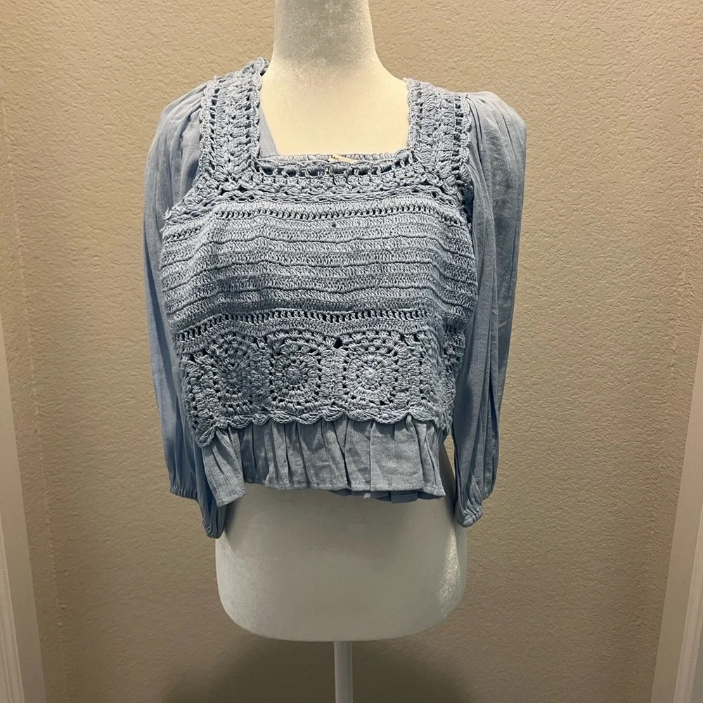 American Eagle Outfitters Sky Blue Crochet Top